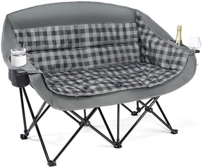 Double Camping Chair Loveseat -2 Person Oversized Padded Outdoor Camp Couch
