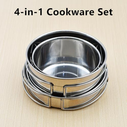 18/8 Stainless Steel Camping Cook Pot Set of 4 pcs