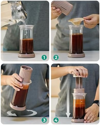 D1 All-in-one 1-2 Cup Portable Coffee Maker with 200-Count Paper Filters Included, Cold & Hot Brew, a French-press Style Coffee Press for Travel, Hiking & Camping