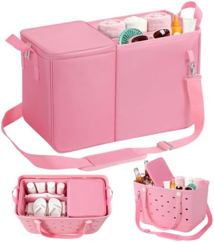 Cooler Organizer Insert Compatible with Bogg Bag XL, Leak-Proof Ice Chest Beach Bag with Removable Divider, Zippered Pouch, Portable Travel Organizer for Beach, Picnic, Camping, Pool