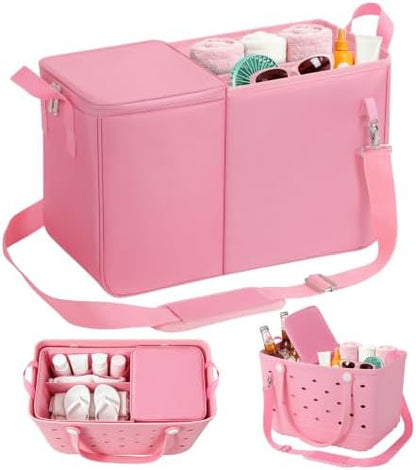 Cooler Organizer Insert Compatible with Bogg Bag XL, Leak-Proof Ice Chest Beach Bag with Removable Divider, Zippered Pouch, Portable Travel Organizer for Beach, Picnic, Camping, Pool