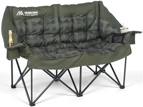 Huskfirm Padded Double Camping Chair, 2 Person Camping Chair, Green Plaid