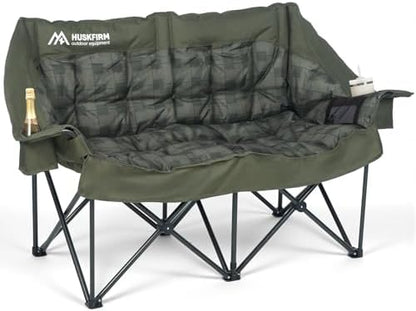 Huskfirm Padded Double Camping Chair, 2 Person Camping Chair, Green Plaid
