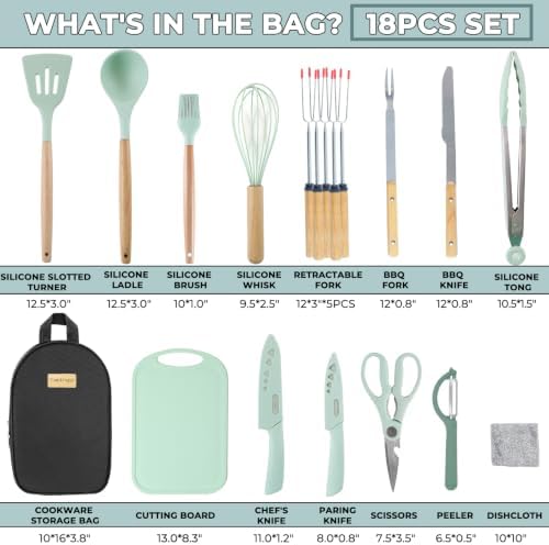 Camping Cooking Utensils Set, Silicone Cookware for Travel BBQ