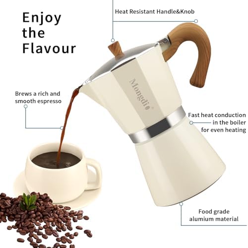 Mongdio Stovetop Espresso Maker Moka Pot, Cuban Coffee Maker Stove top coffee maker Moka Italian Espresso Greca Coffee Maker Brewer Percolator, 12 Espresso Cups, 20 oz - White