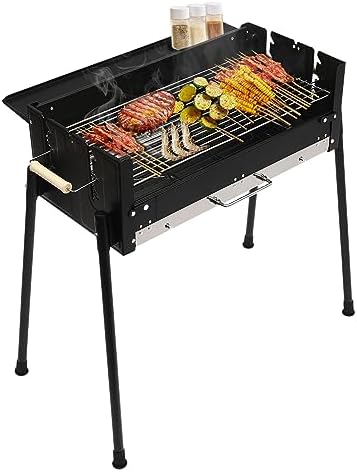 Portable Charcoal Grill with 3-Gear Height Adjustment – 3-8 Person 201 Stainless Steel Freestanding BBQ for Backyard Camping & Family Cookouts w/25.79x11.42in Cooking Surface