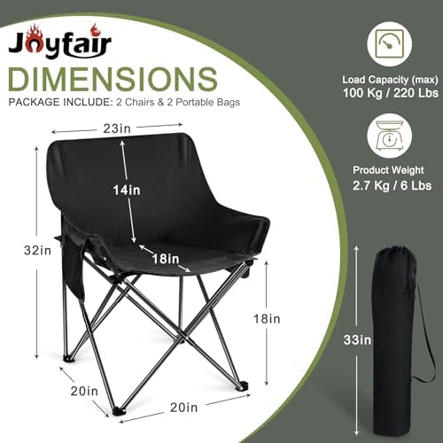 Joyfair Camping Lawn Chair for Adult, Outside Beach Chairs (2 Pack, Black)