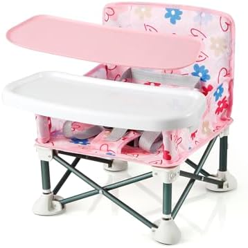 PandaEar Portable Baby Seat Travel| Compact Fold with Straps for Indoor/Outdoor Use| Great for Camping, Beach, Lawn |Toddlers, Kids, Boys, Girls (with Placemat, Pink)