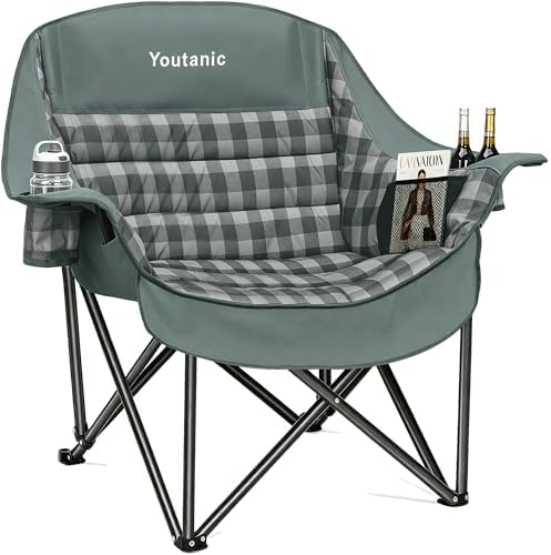 Youtanic Oversized Large Padded Camping Chair, 400 lbs Foldable Lawn Chair