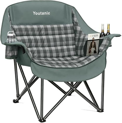 Youtanic Oversized Large Padded Camping Chair, 400 lbs Foldable Lawn Chair