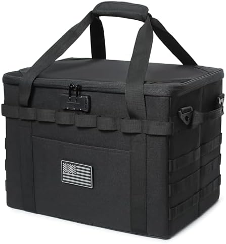 Tactical Camping Storage Bag Utility Tote Bag Camp Kitchen & Trunk Organizer with Combination Lock and Shoulder Strap