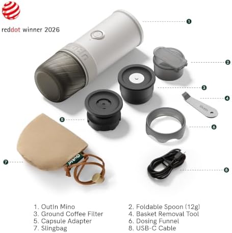 OutIn Mino Portable Electric Espresso Machine for Travel with Self-Heating