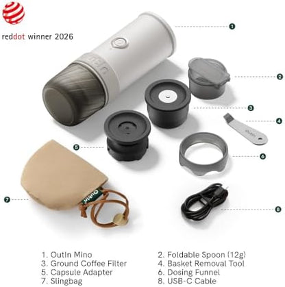 OutIn Mino Portable Electric Espresso Machine for Travel with Self-Heating