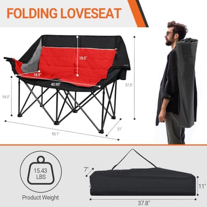 700LBS 2-Person Heavy Duty Double Camping Chair Loveseat Red