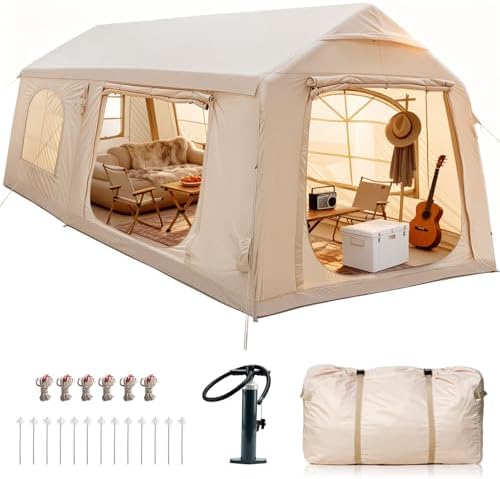Inflatable Tents for Camping, Large Blow Up Tent with Hand Pump, Easy Setup InflatableTent 4 Season Tent, Waterproof Oxford Air Glamping Tents for Camping Adult 4/6/8/10/12 Person