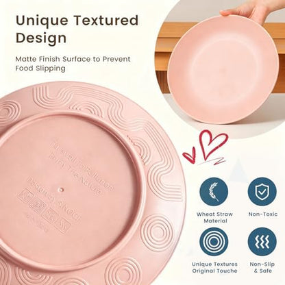 Homienly Unbreakable 40 PCS Wheat Straw Dinnerware Sets Service for 8 Pink