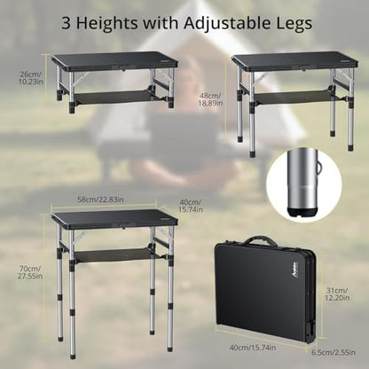 Anbte 2 ft Small Folding Table, 3 Adjustable Height for Camping, 23" X 16"