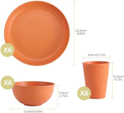 Anbte 18pcs Plastic Camping Plates and Bowls Sets for 6, Unbreakable
