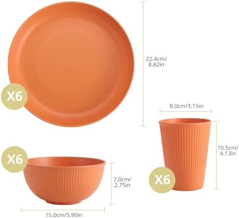 Anbte 18pcs Plastic Camping Plates and Bowls Sets for 6, Unbreakable