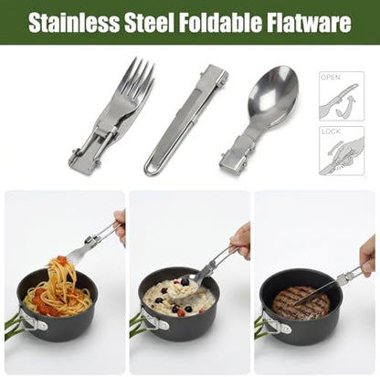 Camping Backpacking Cooking Set, 8pcs Camping Mess Kit Cookware Pot and 170ML Stainless Steel Cup & Fork Spoon Backpacking Cookware Set for Camping Hiking Picnic Outdoor Cooking