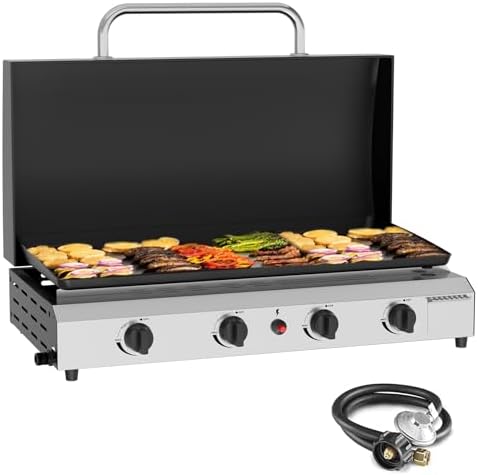 SKOK 4 Burners Outdoor Tabletop Gas Griddle with Hood, Flat Top Grill