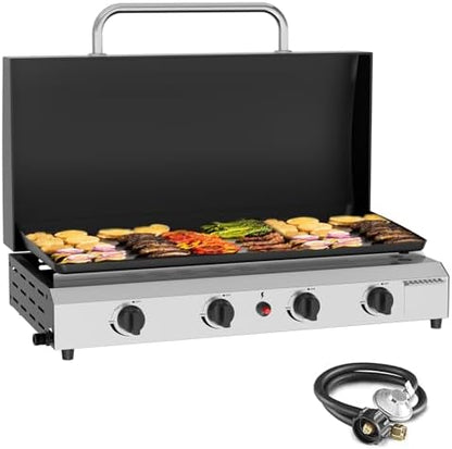 SKOK 4 Burners Outdoor Tabletop Gas Griddle with Hood, Flat Top Grill