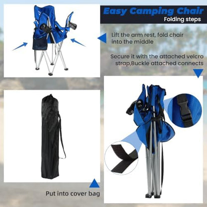 HULKFIT 2 Pack Folding Camping Chair – Heavy Duty Portable Outdoor Beach Chair for Adults with Breathable Mesh Back, Cup Holder & Carry Bag – Ideal for Backyard, Tailgating, Hiking & Travel,Navy Blue