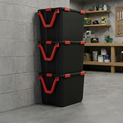 IRIS USA 3-Pack 106 Qt Storage Bins with Gasket Lids, Black/Red