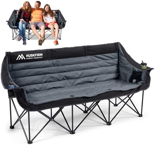 Huskfirm 3 Person Camping Chairs Folding Double Camp Chair for Adults Black