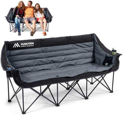 Huskfirm 3 Person Camping Chairs Folding Double Camp Chair for Adults Black