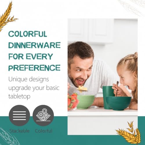 Teivio 32-Piece Kitchen Plastic Wheat Straw Dinnerware Set, Service for 8, Dinner Plates, Dessert Plate, Cereal Bowls, Cups, Unbreakable Colorful Plastic Outdoor Camping Dishes, Green Ombre