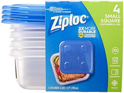 Ziploc Food Storage Meal Prep Containers Reusable for Kitchen Organization, Smart Snap Technology, Dishwasher Safe, Square, 4 Count