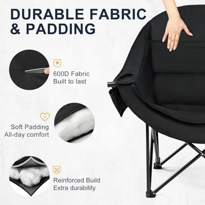Oversized Camping Chair for Adults, 500 LBS Heavy Duty Folding Chair, Black