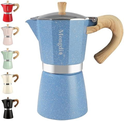 Mongdio Stovetop Espresso Maker Moka Pot, Cuban Coffee Maker Stove top coffee maker Moka Italian Espresso Greca Coffee Maker Brewer Percolator, 9 Espresso Cups, 15 oz - Blue