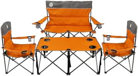Northroad Folding Camping Chair Set of 4, Portable Collapsible Conversation Set w/1 Sofa, 2 Single Chairs, 1 Table for Family Patio, Outdoor Travel, Beach(Orange)