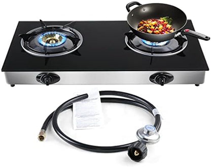 forimo Propane Gas Cooktop 2 Burners Gas Stove portable Tempered Glass Double Burners Stove Auto Ignition Camping Double Burner LPG for RV,Apartments,Outdoor