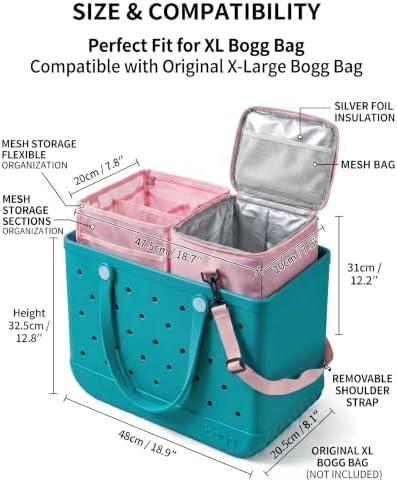 Insulated Cooler Organizer Insert Compatible with XL Bogg Bag,2-in-1 Dry-Wet Separate Tote Insert Leakproof Cooler&Mesh Storage Bag,Bogg Bag Accessories for Beach,Camping