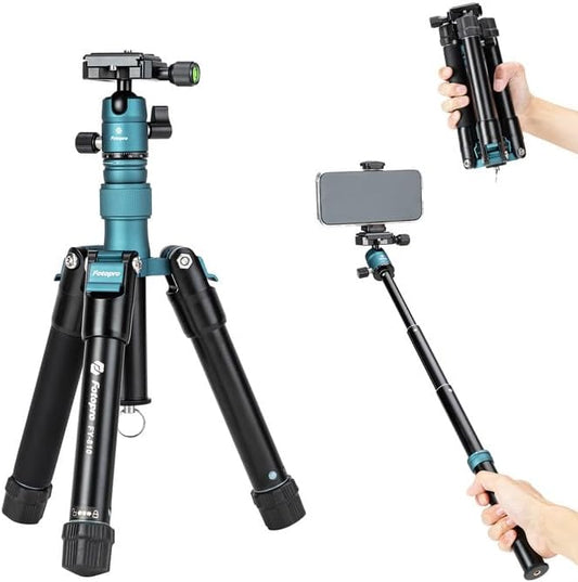 Fotopro Mini Tripod with Ball Head, Phone Mount Detachable Selfie Stick, Folded only 8.6", Max Load up to 6.6 lbs. FY-810 Blue