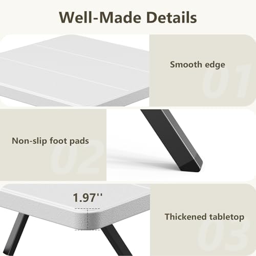 27'' Square Folding Table, Foldable Table No Assembly 400lbs Weight Capacity, Heavy Duty Portable Picnic Card Table for Camping, Patio, Dining, Indoor, Outdoor(White)