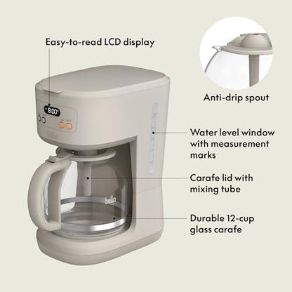bella 12-Cup Programmable Coffee Maker with No-Drip Glass Carafe, Oatmilk
