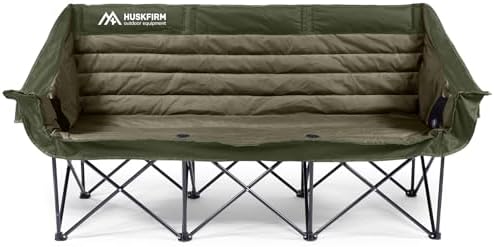 Huskfirm 3 Person Camping Chairs Folding Double Camp Chair for Adults Green