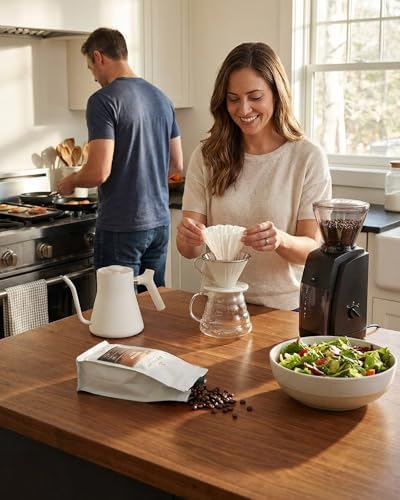 AGOGO Stainless Steel V60 Coffee Dripper & 50 Paper Filters, Cream
