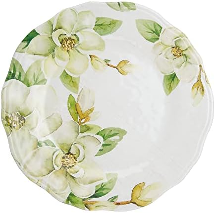 UP 12 Piece Magnolia Melamine Dinnerware Sets, Outdoor Dishes Set, Plates and Bowls Sets, Service for 4, Green