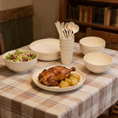 ZJchao Unbreakable Dinnerware Set Shatterproof Plates Bowls Cups Cutlery for 4 People Dishwasher Microwave Safe Space Saving Lightweight for Camping Picnic Travel Home