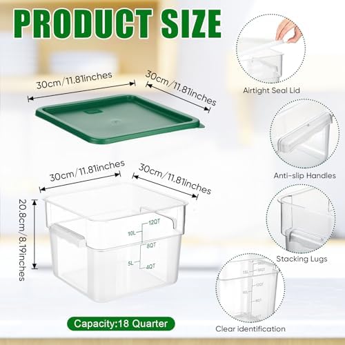 FoldTier 2 Pcs Square Food Storage Containers, Green, Red, 12 Qt