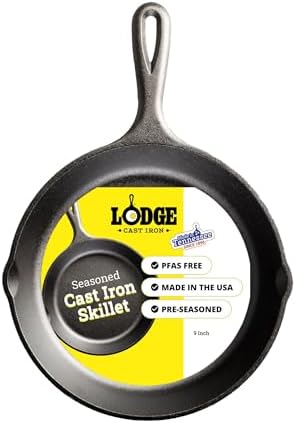 Lodge Pre-Seasoned Cast Iron Skillet, PFAS-Free, 9 Inches