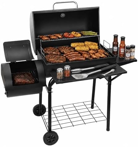 Realcook Charcoal Grill with Offset Smoker: Spacious Barrel Charcoal Grills