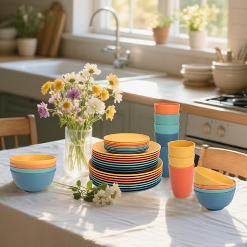 40 PCS Wheat Straw Dinnerware Sets for 8 | Dishes Set for 8 - Multi