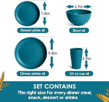Teivio 32-Piece Plates and Bowls Sets for 8, Wheat Straw Dinnerware Sets