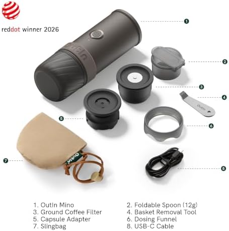 OutIn Mino Portable Electric Espresso Machine for Travel with Self-Heating